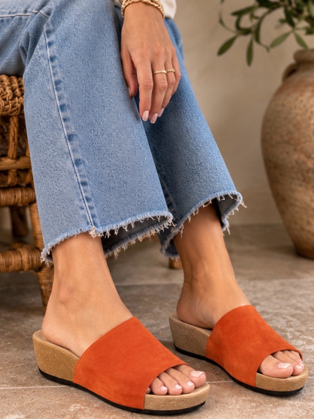 Comfort Slide Mules in Rust Orange